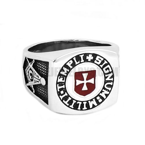Red Shield Cross Ring Stainless Steel Silver Freemason Masonic Ring SWR0603 - Click Image to Close